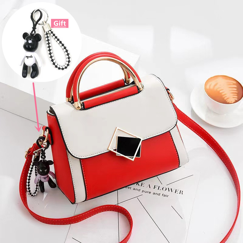 Gift (1 Bear Pendant) One shoulder large capacity portable small square bag women's bag handbag