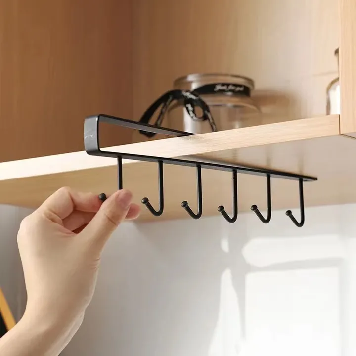 Cabinet hook kitchen six-connection nail-free storage hang rack creative metal iron kitchen utensil shelf organizing rack