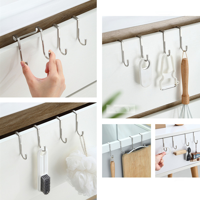 304 thicken stainless steel hook multifunctional cabinet door double-hook hole-free door back clothes hook kitchen hook