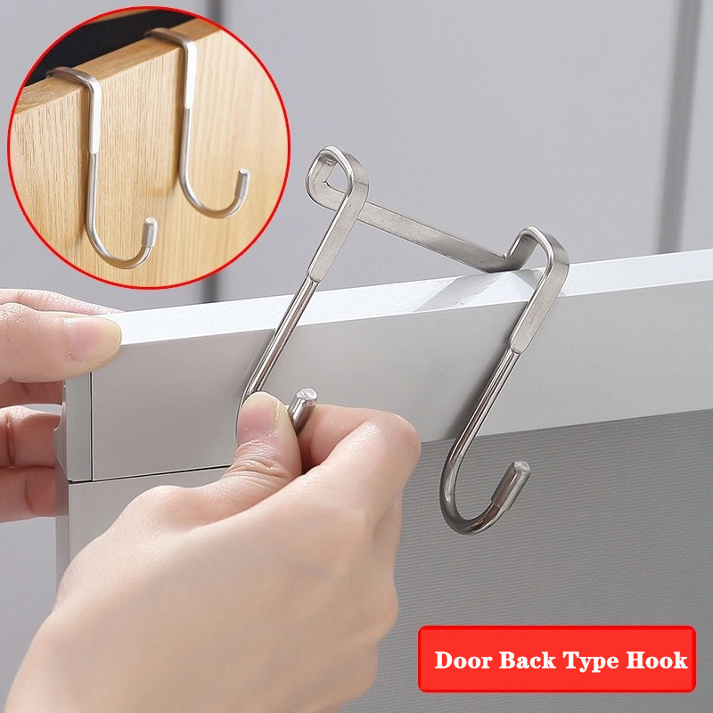 304 thicken stainless steel hook multifunctional cabinet door double-hook hole-free door back clothes hook kitchen hook