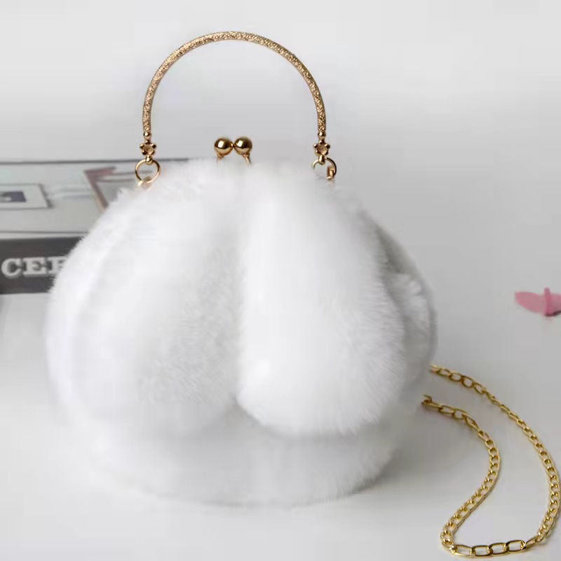 New arrival Rabbit Ear Plush Women's Handbags Oblique Span Cute Bag Handheld Wool Bag Shoulder Bag Cross body Bags