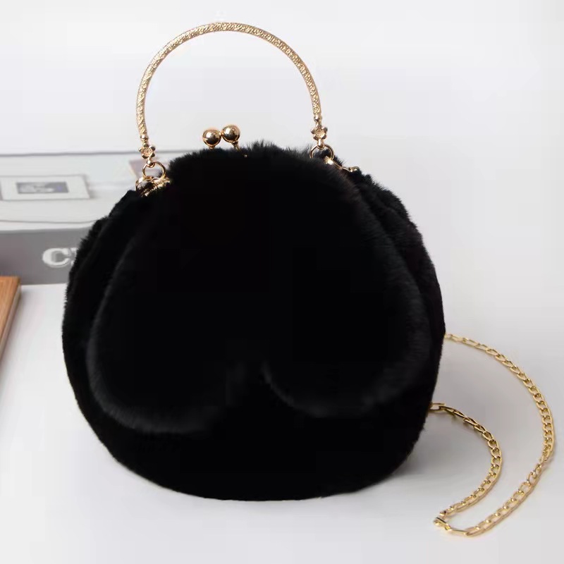 New arrival Rabbit Ear Plush Women's Handbags Oblique Span Cute Bag Handheld Wool Bag Shoulder Bag Cross body Bags