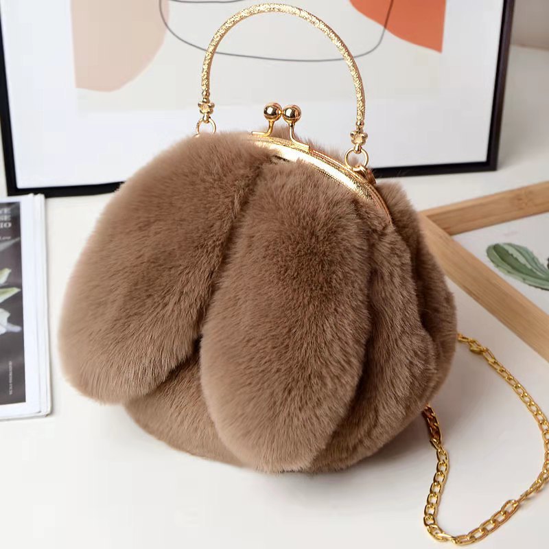 New arrival Rabbit Ear Plush Women's Handbags Oblique Span Cute Bag Handheld Wool Bag Shoulder Bag Cross body Bags