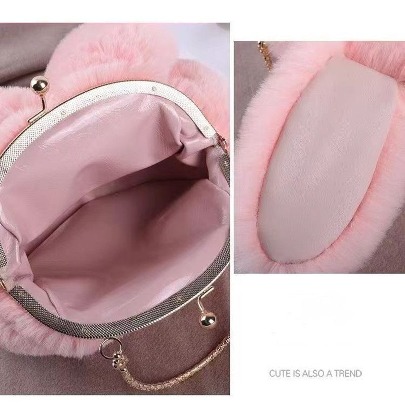 New arrival Rabbit Ear Plush Women's Handbags Oblique Span Cute Bag Handheld Wool Bag Shoulder Bag Cross body Bags