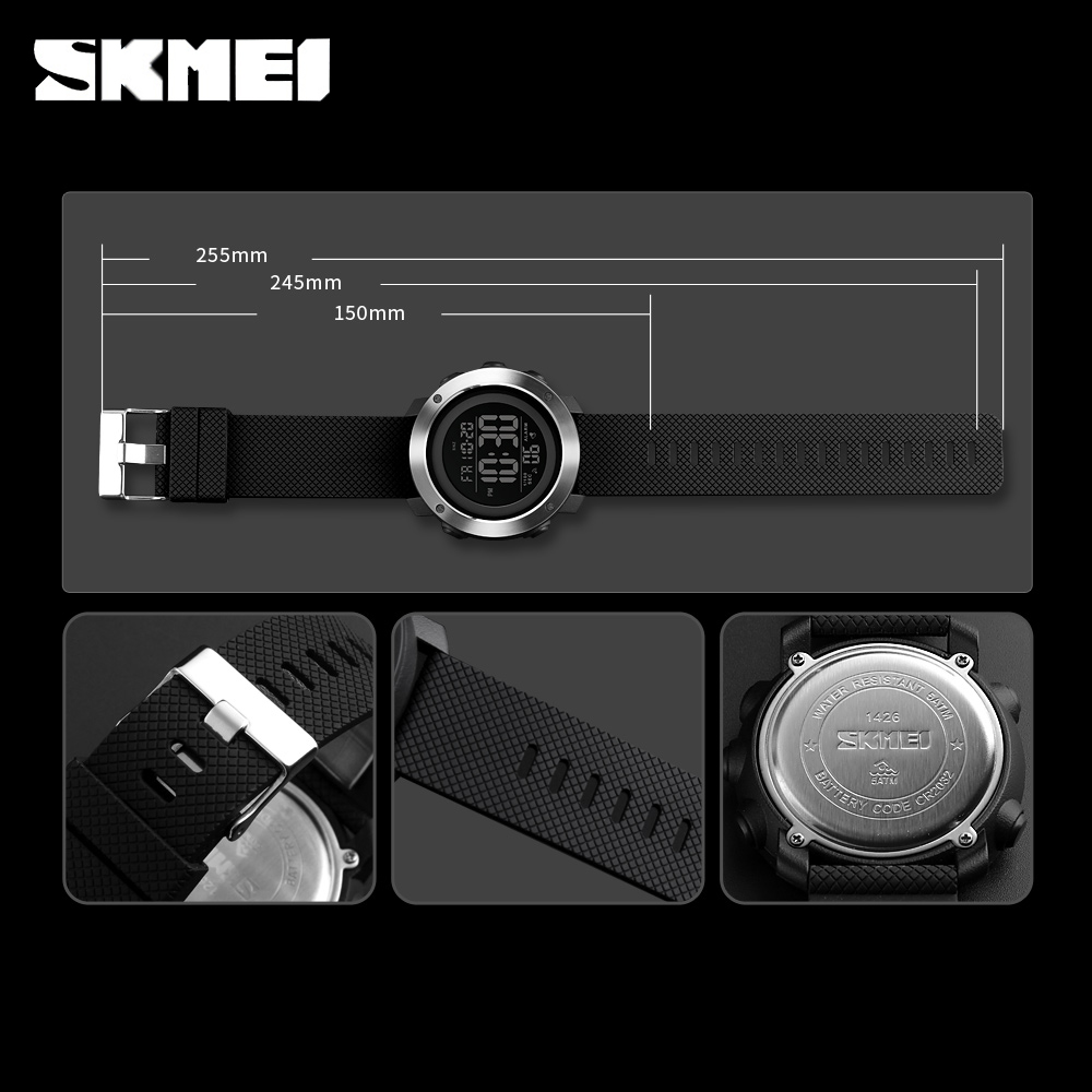 SKMEI Texture Sport Digital Men Watch 2 Time Count Down Alarm Mens Wristwatches Soft Clock 1426 1416