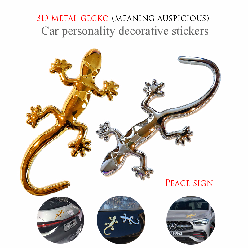 Car gecko personality car stickers, 3D metal reflective body stickers, solid shelter gold and silver