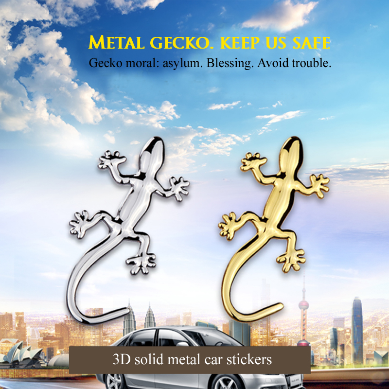 Car gecko personality car stickers, 3D metal reflective body stickers, solid shelter gold and silver