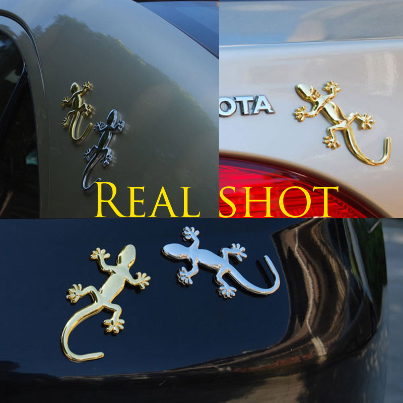 Car gecko personality car stickers, 3D metal reflective body stickers, solid shelter gold and silver
