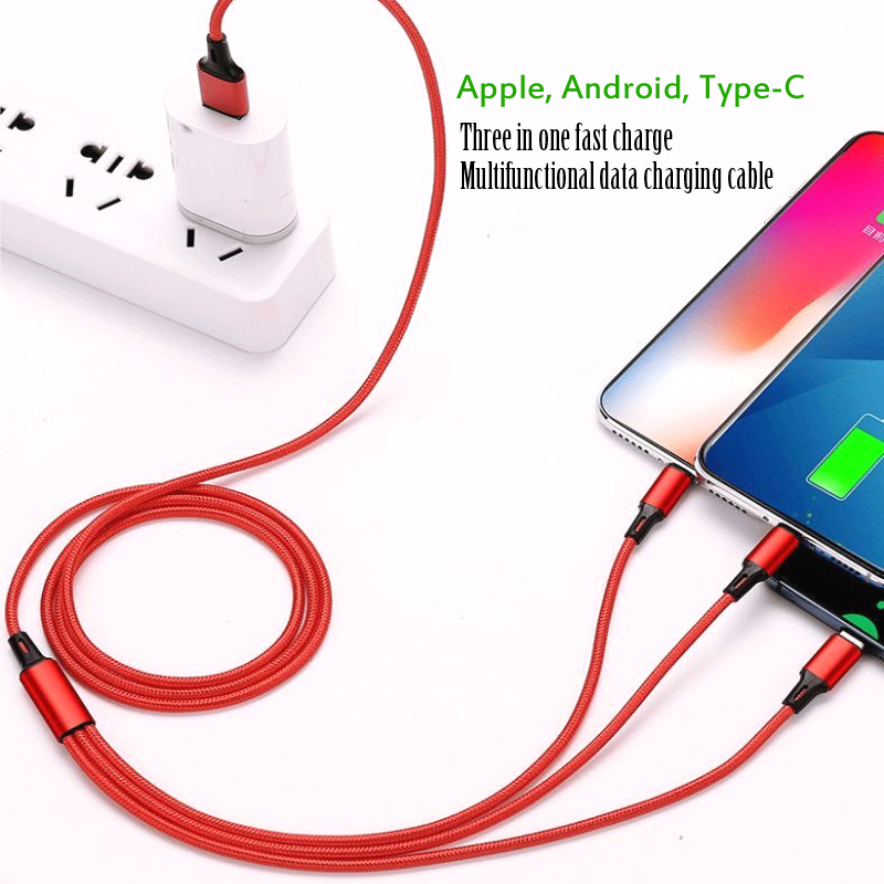 3-in-1data cable High-snylon braid suitable for Apple Android type-c three-in-one Fast charge cable