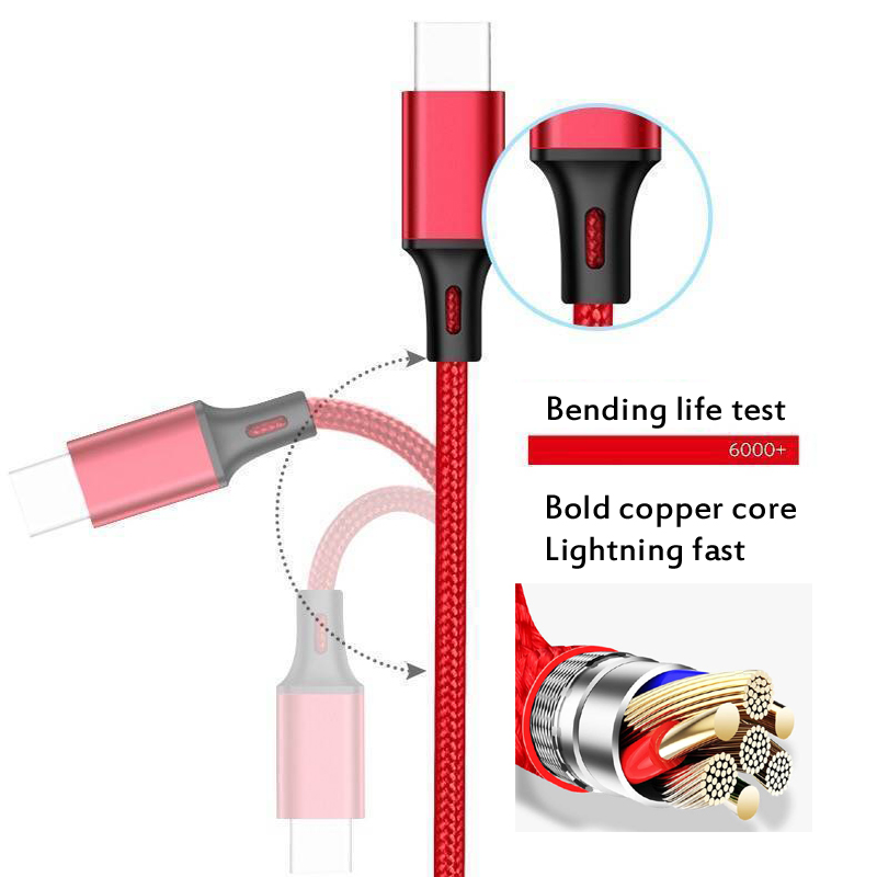 3-in-1data cable High-snylon braid suitable for Apple Android type-c three-in-one Fast charge cable