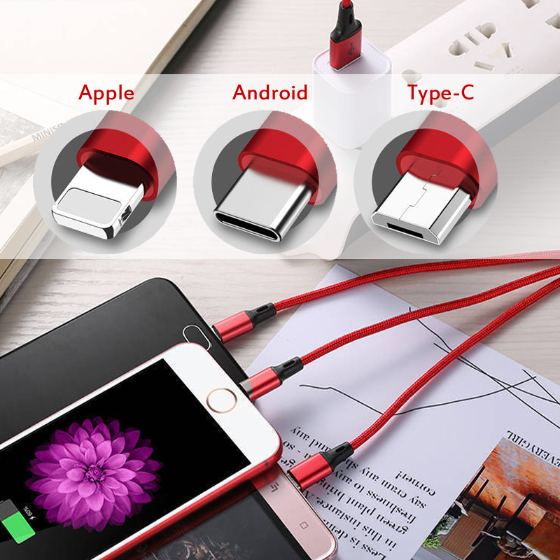 3-in-1data cable High-snylon braid suitable for Apple Android type-c three-in-one Fast charge cable