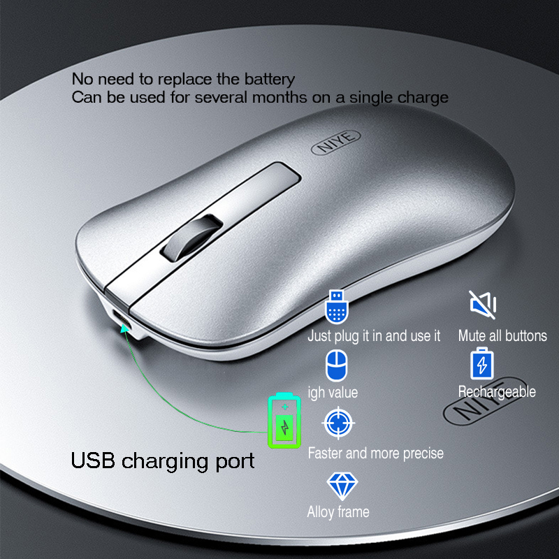 Aluminum alloy Bluetooth wireless mouse 2.4G charging mute cute notebook, desktop computer universal