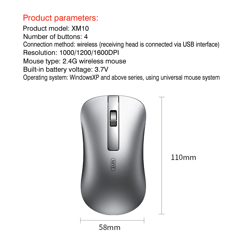Aluminum alloy Bluetooth wireless mouse 2.4G charging mute cute notebook, desktop computer universal