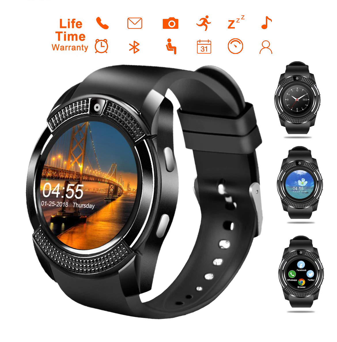 Smart WatchSupport SIM Card Camera Touch Screen Music Play Pedometer Sleep Monitor sports Tracher