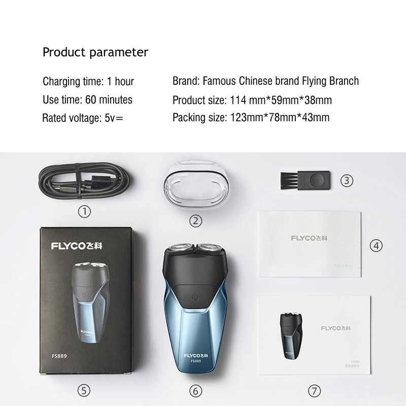 【Andybbyyf】Men&apos;s Electric Shaver Genuine FLYCO Shaver Type-C Smart Rechargeable Beard Machine