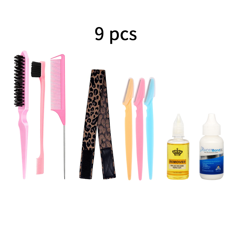 10pcs wigs glue,Wig gel remover Wig elasticband, Eyebrow razor Lace wig tool set as shown