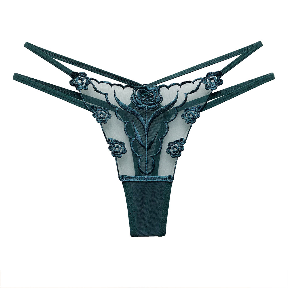 Sexy Embroidered Net Yarn Transparent Perspective Temptation Female Fashion Hot Ladies Thong T Pants