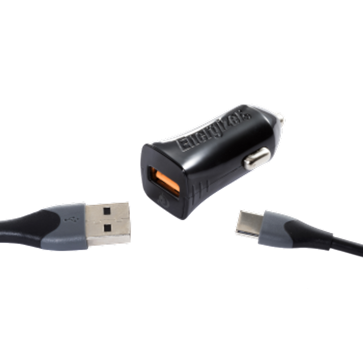 DC1Q3UC23- Ultimate Energizer Ul Car Charger Qc3 18w +Type C Cable Black