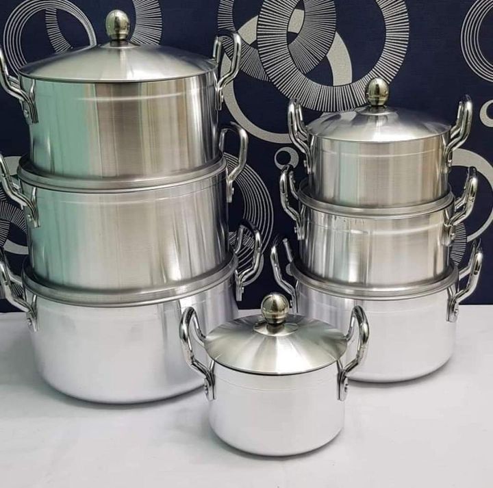 14 Pcs TC Aluminium cookware set TC Cooking Pots Set 14 pcs Cookware Set Sufurias silver 14pcs (7lids+7pots)