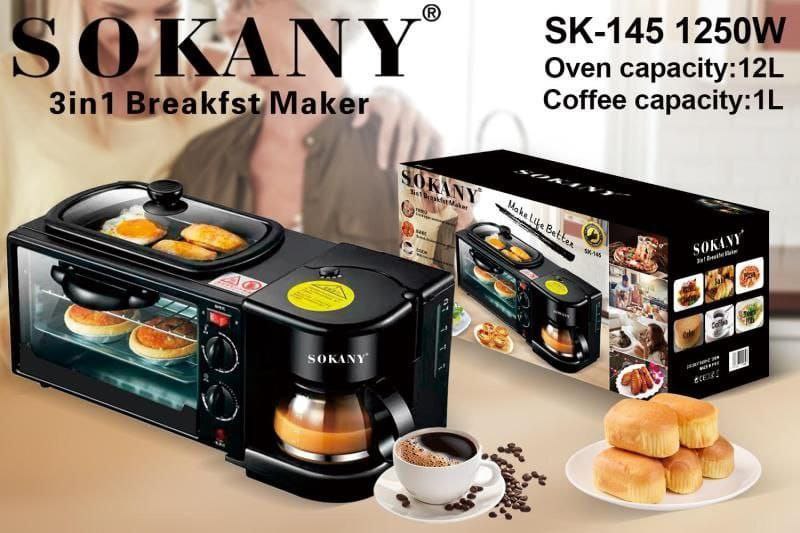 3 IN 1 Sokany Breakfast Maker machine coffee expresso, grill and 12 Litres oven