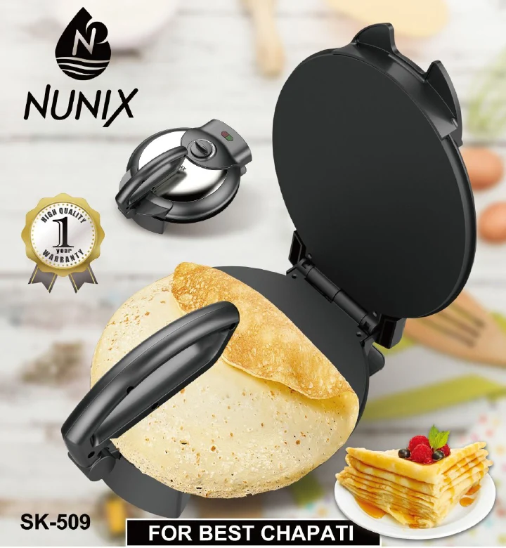 10 inches Nunix electric Chapati maker / roti maker black and silver 10 inches