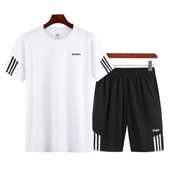 New 2 pack top shorts Summer men short sleeve pants casual suit T-shirt fashion men clothes hot sell L black+white