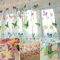 100x200cm Butterfly Print Window Curtains Sheer Tulle Drape Panel Room Home Office Restaurants Decor Butterfly Sheer Curtains As shown 100*200