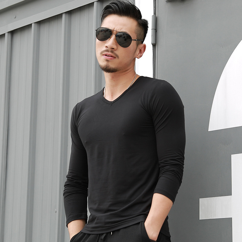 Short Sleeve men T-shirts Round Neck plain white Short-sleeved  trendy V neck slim clothes