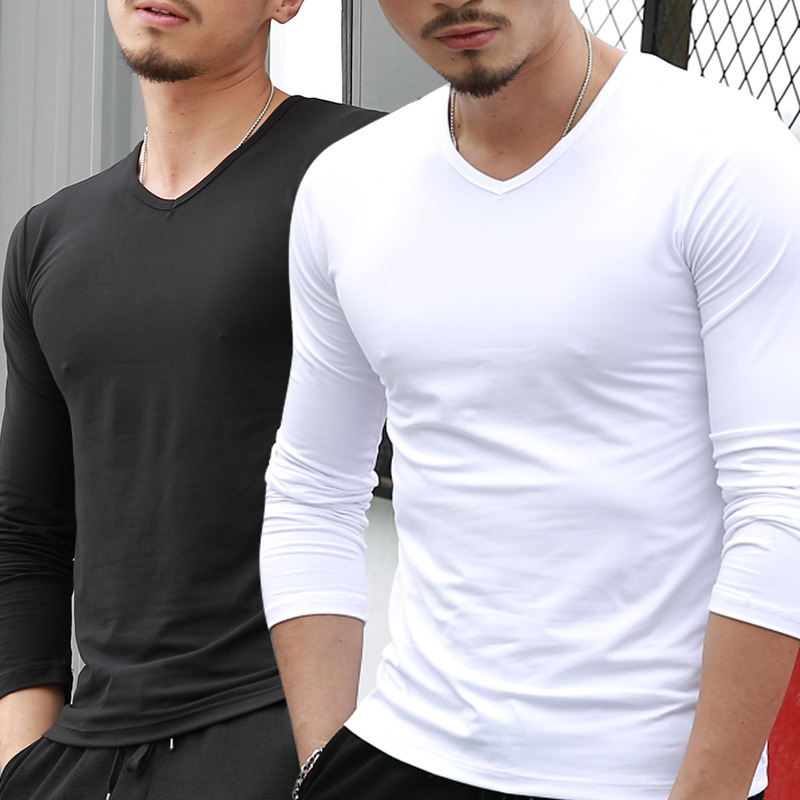 Short Sleeve men T-shirts Round Neck plain white Short-sleeved  trendy V neck slim clothes