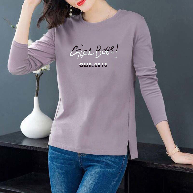 Split bottomed shirt women's long sleeve I top T-shirt loose women's long sleeve Tops