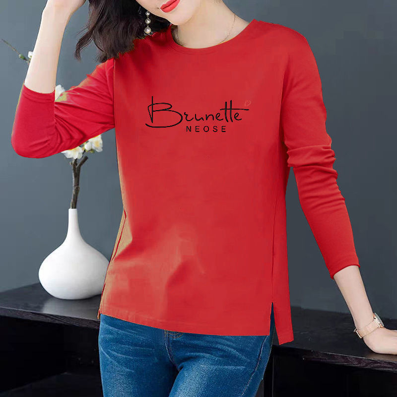 Split bottomed shirt women's long sleeve I top T-shirt loose women's long sleeve Tops