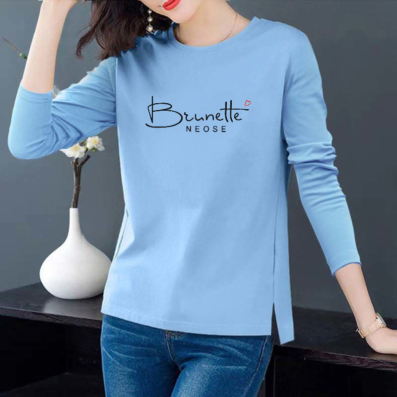 Split bottomed shirt women's long sleeve I top T-shirt loose women's long sleeve Tops