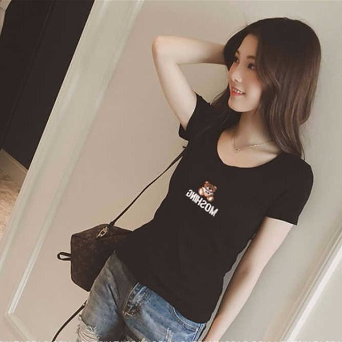short sleeve round neck slim student half sleeve women Tops simple pink girl T-shirt