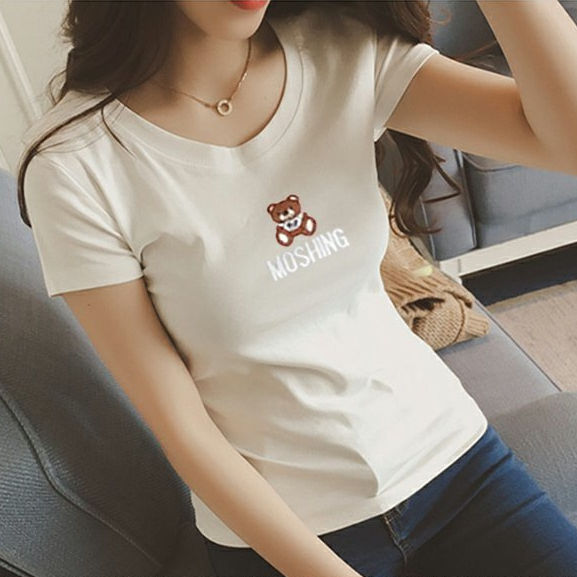 short sleeve round neck slim student half sleeve women Tops simple pink girl T-shirt
