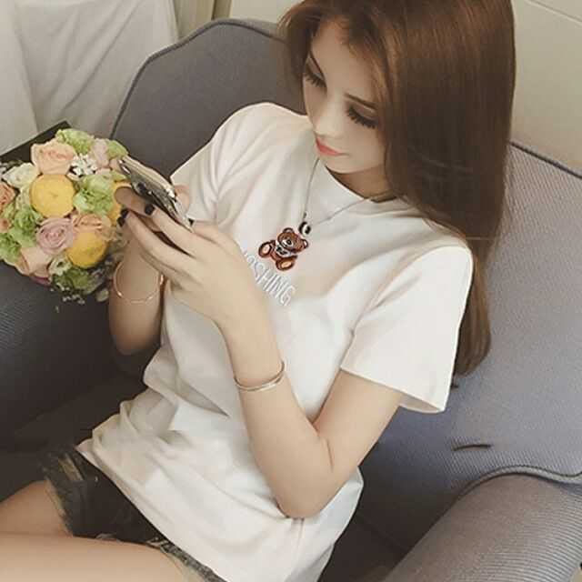 short sleeve round neck slim student half sleeve women Tops simple pink girl T-shirt