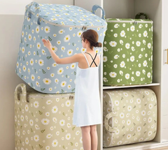 150 L high-capacity Clothes Quilt Bins Container Organizers with Handle Fabric Storage Boxes with Lids for Bedroom Closet Wardrobe Blue one size