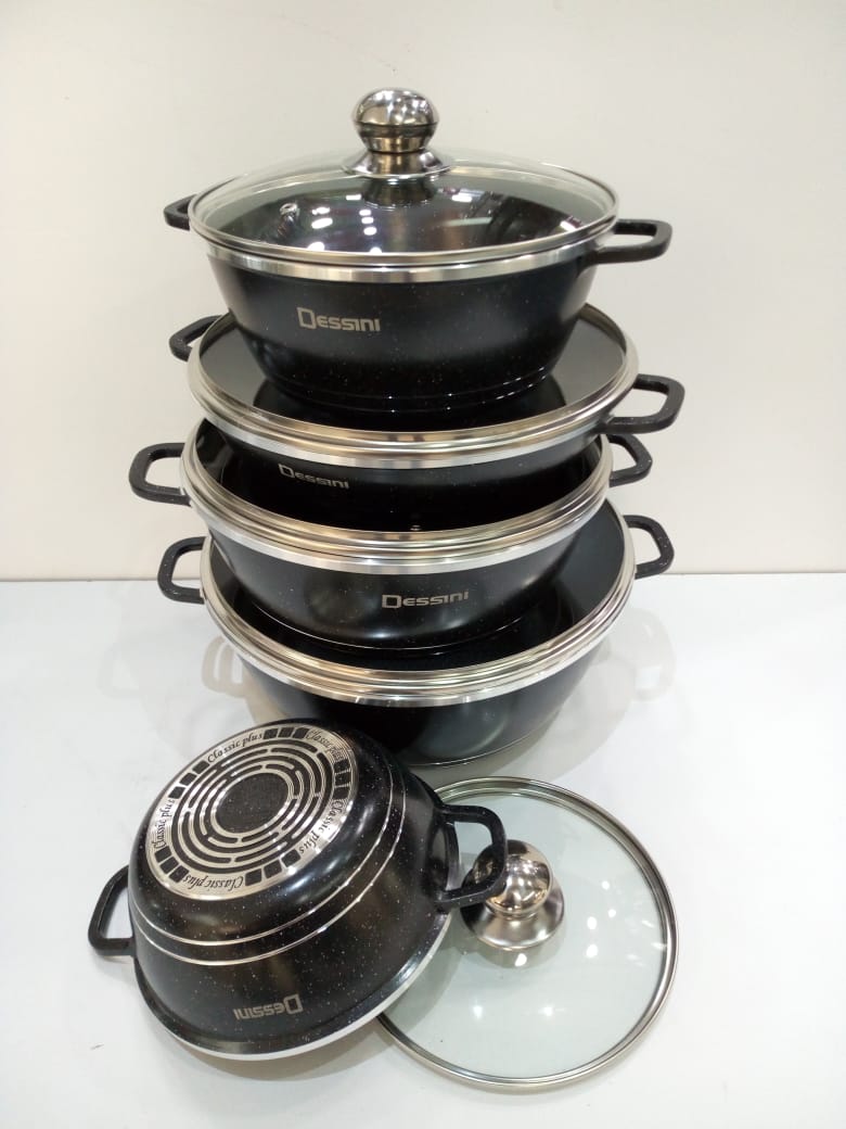 Original 10pcs Dessini Durable Italian- 10 piece Non-Stick DieCast Cooking Pots cookware Black