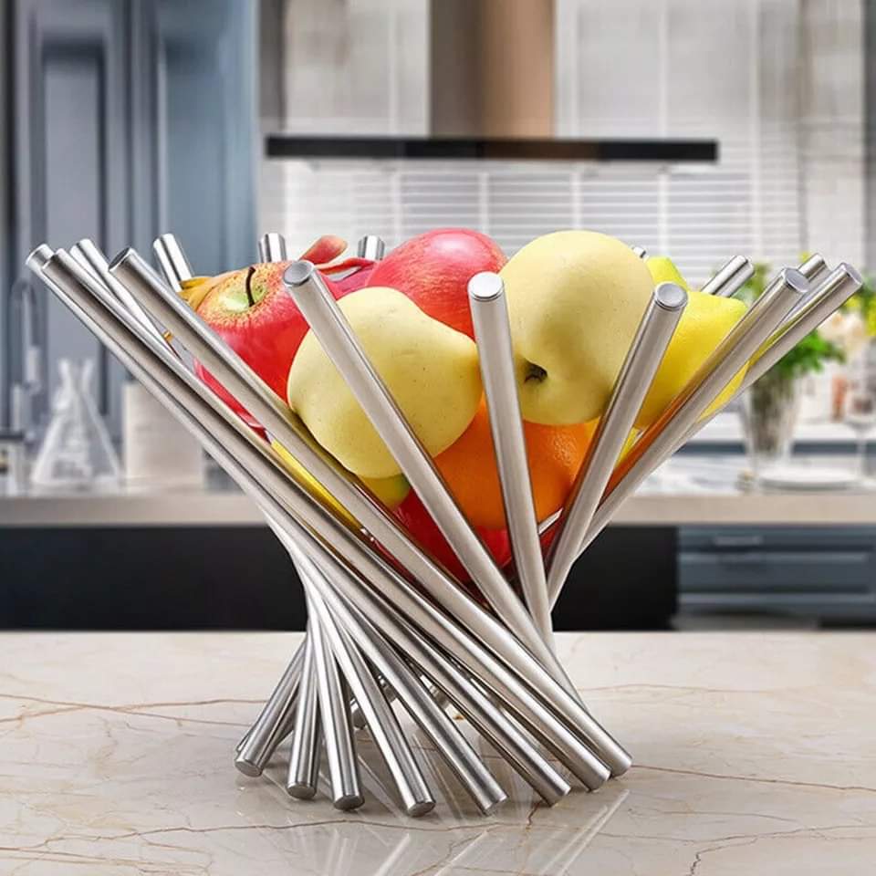 Adjustable Heavy Stylish -Round &amp; Portable Stainless steel fruit rack Silver as picture