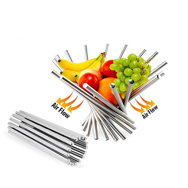Adjustable Heavy Stylish -Round &amp; Portable Stainless steel fruit rack Silver as picture