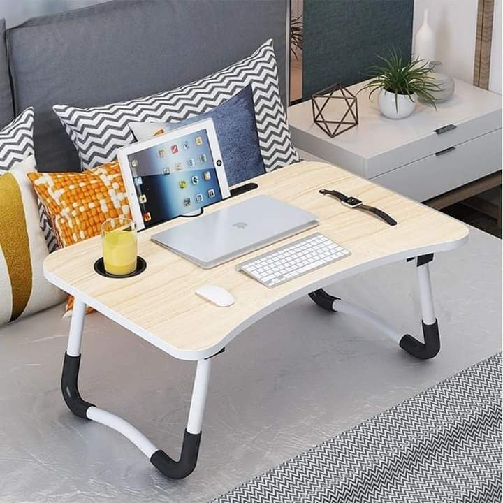 Multi-purpose foldable portable laptop desk with (cup slot+tablet slot)