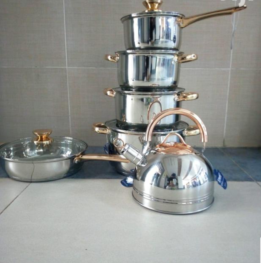Zepter 12pcs Heavy Duty Cookware Set / Induction Cooking Pots with Gold Handles stainless steel