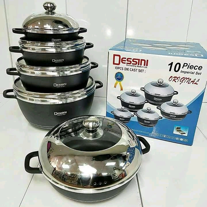 Original 10pcs Dessini Durable Italian- 10 piece Non-Stick DieCast Cooking Pots cookware Black