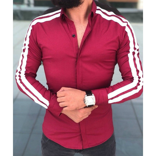 Plain Men Formal Shirts Business Dress Wedding Long Sleeve Slim Fit Top Shirts