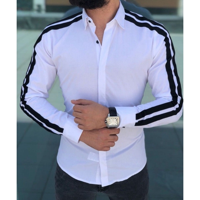 Plain Men Formal Shirts Business Dress Wedding Long Sleeve Slim Fit Top Shirts