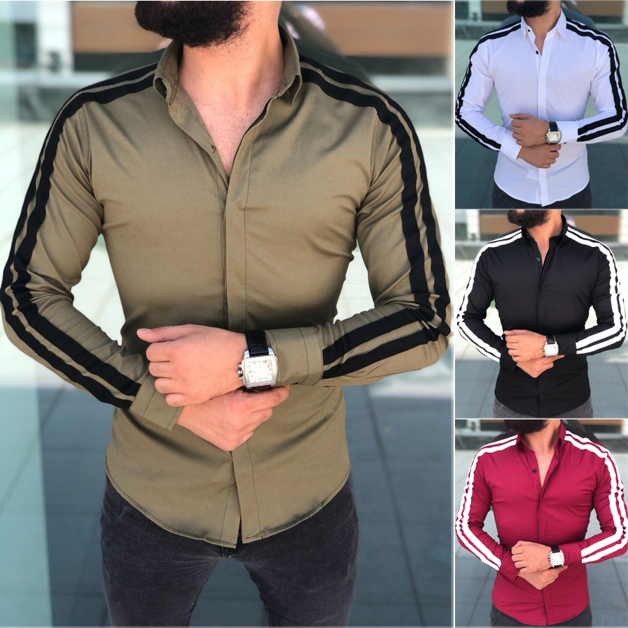 Plain Men Formal Shirts Business Dress Wedding Long Sleeve Slim Fit Top Shirts