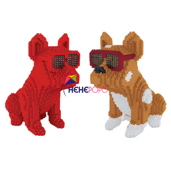 1600pcs+ Fashion Bull Dog Building Block 7057 7058 Eyeglasses Animal Action Figures & Statues