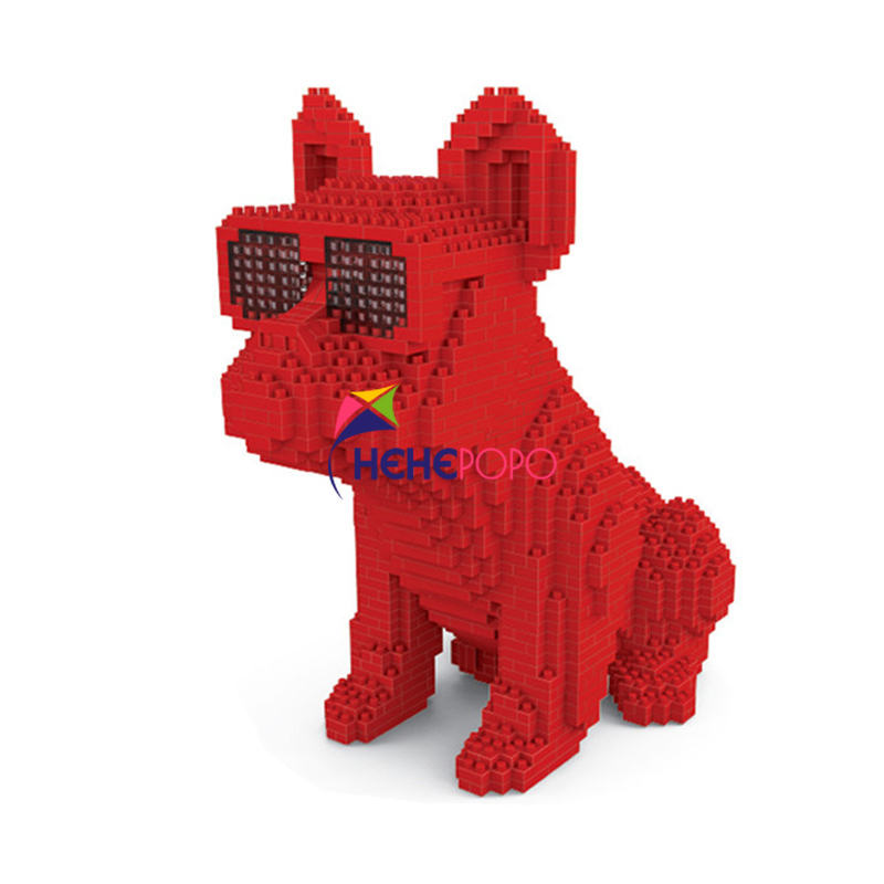 1600pcs+ Fashion Bull Dog Building Block 7057 7058 Eyeglasses Animal Action Figures & Statues
