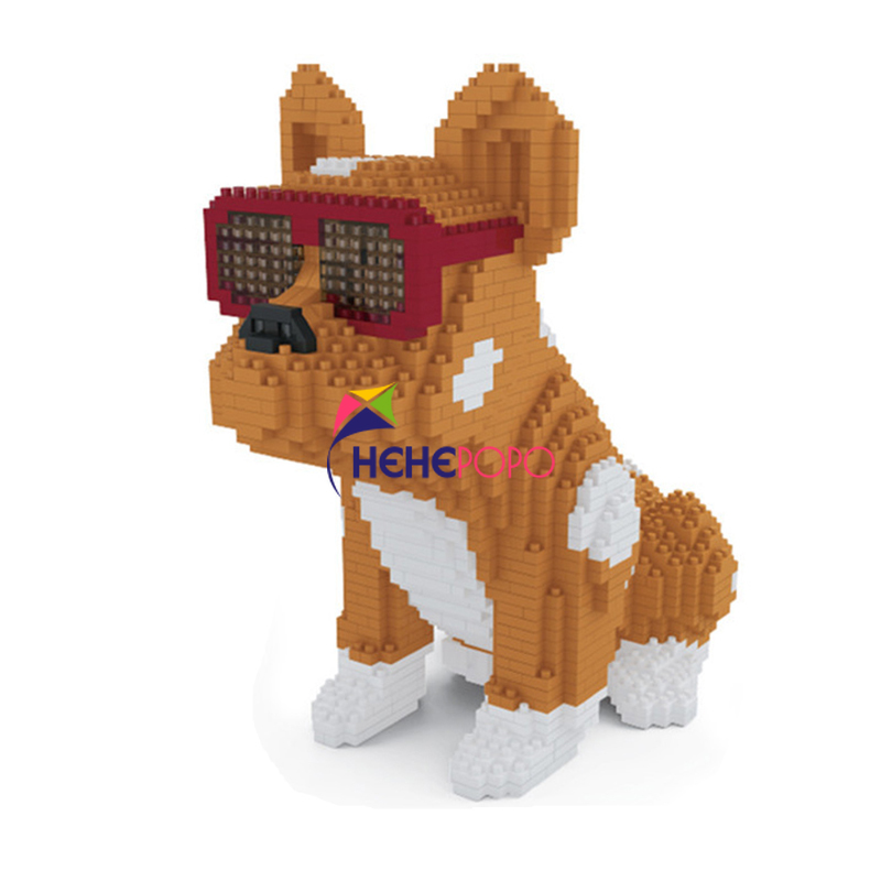 1600pcs+ Fashion Bull Dog Building Block 7057 7058 Eyeglasses Animal Action Figures & Statues