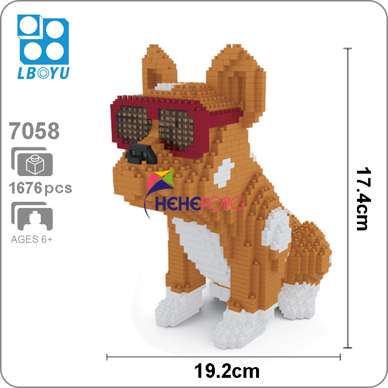 1600pcs+ Fashion Bull Dog Building Block 7057 7058 Eyeglasses Animal Action Figures & Statues