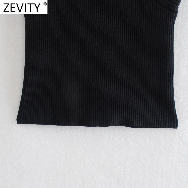 Zevity New Women Chic Sexy Cross Strap Black Knitting Camis Tank High Street Ladies Tops